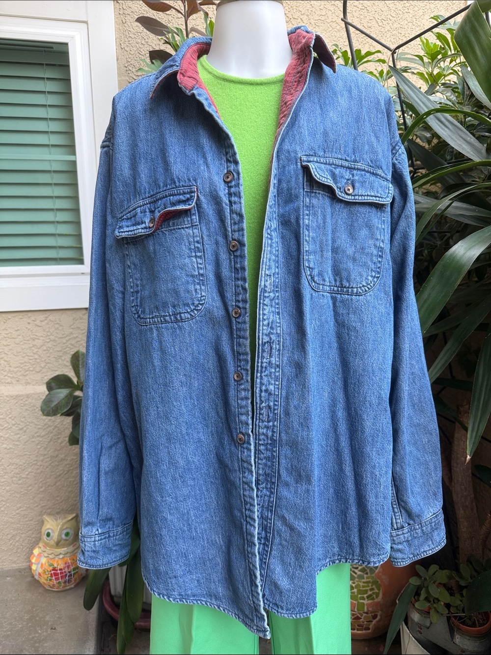 Vintage L.L. Bean Blue Denim Jacket with Red/Green Flannel Lining